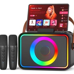 Karaoke Machine,Portable Bluetooth Speaker with 2 Wireless Microphone